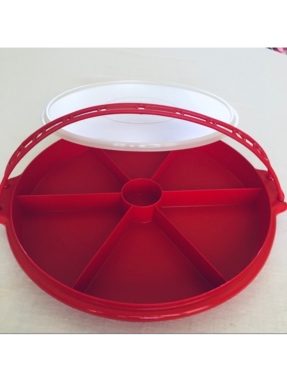 Vtg Tupperware party susan divided tray w/ handle Red